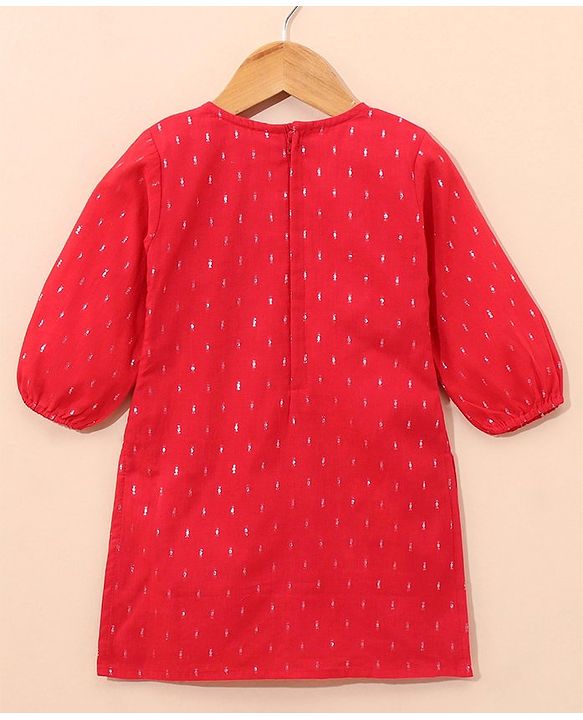 Babyhug Three Fourth Sleeves Embroidered Kurti & Palazzo Set With Dupatta- Red