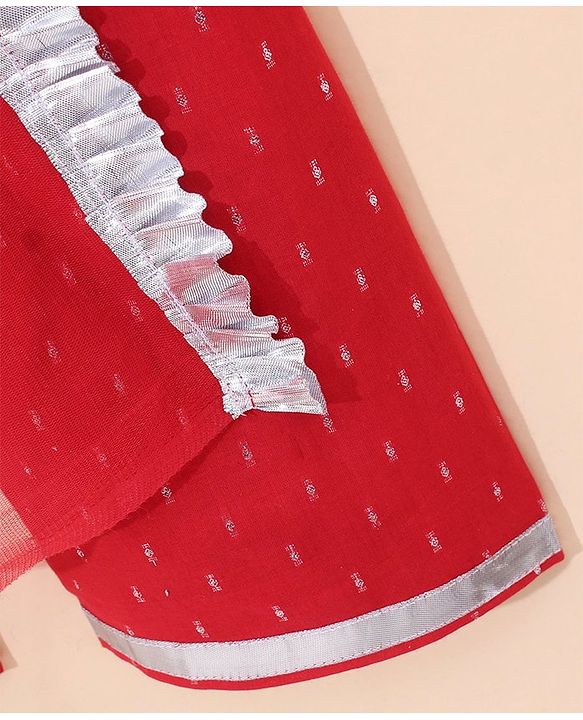 Babyhug Three Fourth Sleeves Embroidered Kurti & Palazzo Set With Dupatta- Red