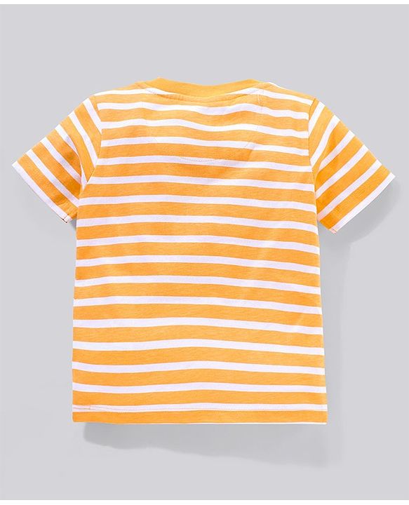 Babyhug 100% Cotton Dungaree and Half Sleeves Striped T-Shirt Set Mickey Mouse Print - Yellow Green