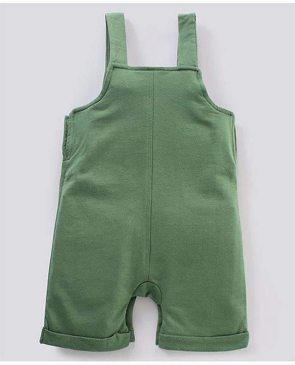 Babyhug 100% Cotton Dungaree and Half Sleeves Striped T-Shirt Set Mickey Mouse Print - Yellow Green