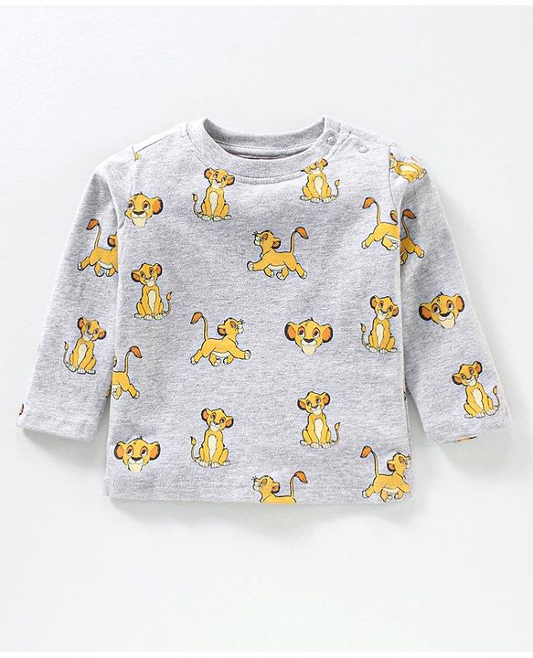 Babyhug Cotton Dungaree With Full Sleeves Inner T-Shirt Set Simba Print - Grey Green