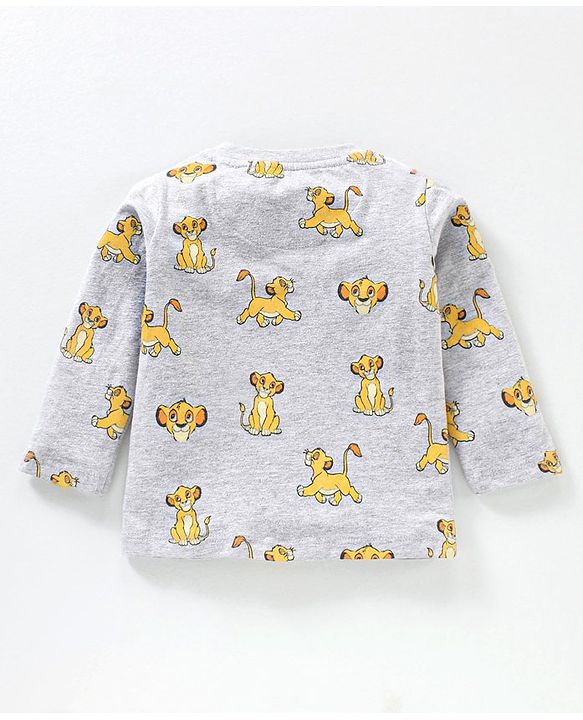 Babyhug Cotton Dungaree With Full Sleeves Inner T-Shirt Set Simba Print - Grey Green