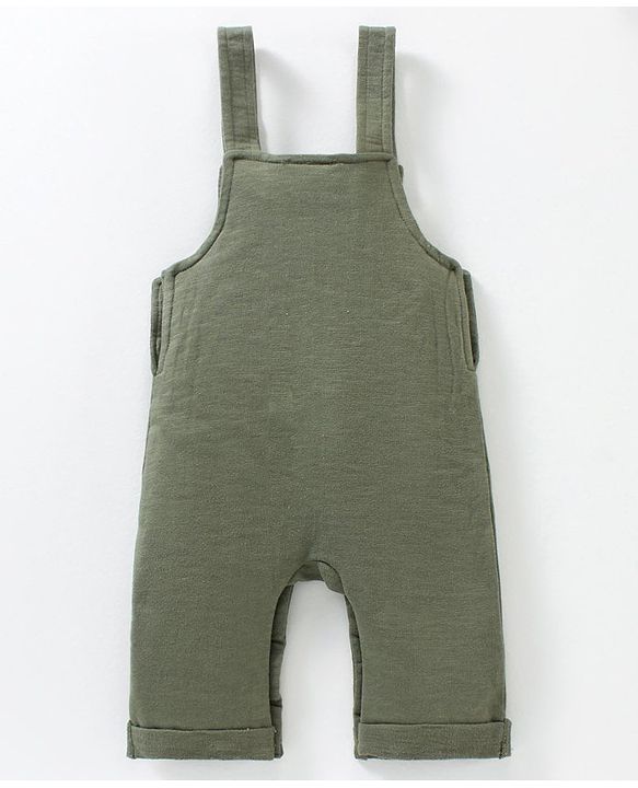 Babyhug Cotton Dungaree With Full Sleeves Inner T-Shirt Set Simba Print - Grey Green