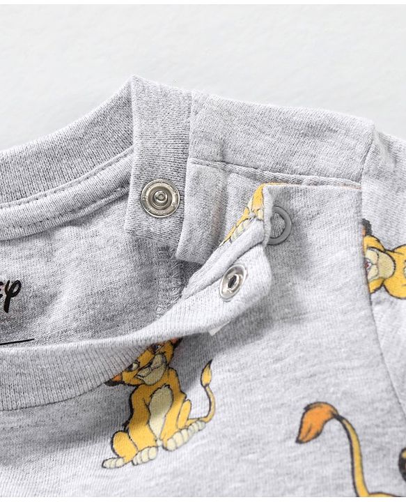 Babyhug Cotton Dungaree With Full Sleeves Inner T-Shirt Set Simba Print - Grey Green