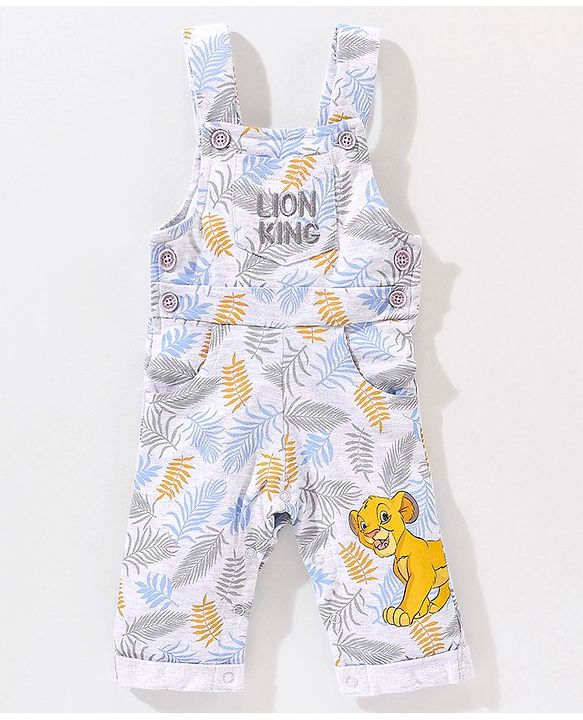 Babyhug Full Sleeves T-Shirt & Dungaree Lion King Embroidery - Green & White