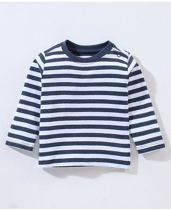Babyhug Cotton Full Sleeves Striped Tee & Dungaree Set Mickey & Friends Print- Blue