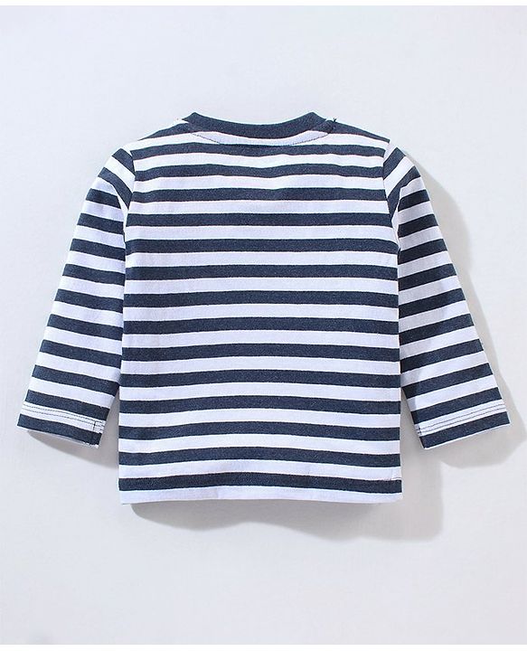 Babyhug Cotton Full Sleeves Striped Tee & Dungaree Set Mickey & Friends Print- Blue
