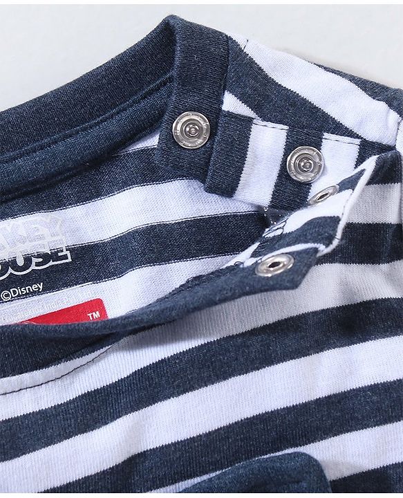 Babyhug Cotton Full Sleeves Striped Tee & Dungaree Set Mickey & Friends Print- Blue