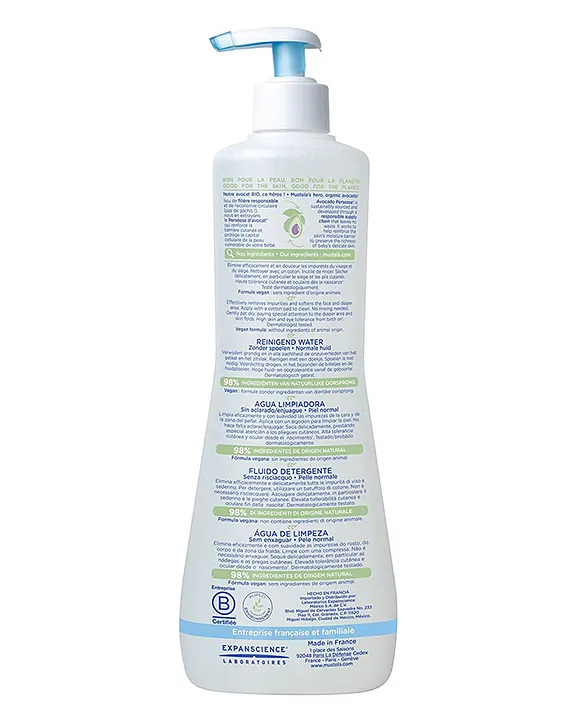 Mustela Baby Cleansing Water, No-Rinse Micellar Water with Natural Avocado  & Aloe Vera for Baby's Face, Body & Diaper 25.35 fl oz, 2-pack