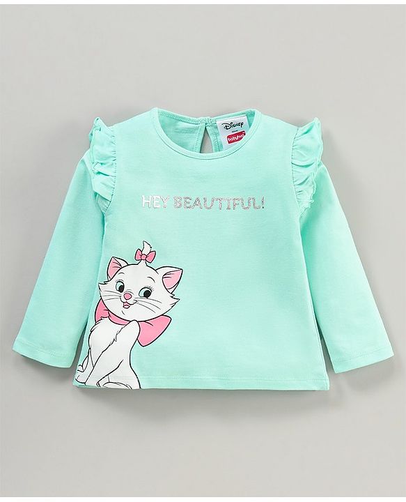Babyhug Cotton Full Sleeves Top & Leggings Set Kitty & Glitter Print- Mint Pink