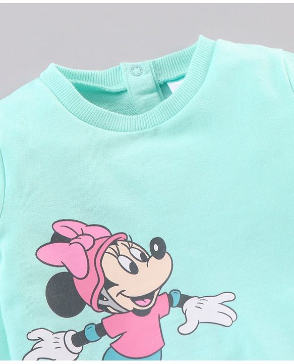 Babyhug Cotton Full Sleeves Minnie Mouse Printed SweatShirt & Solid Joggers - Blue Pink