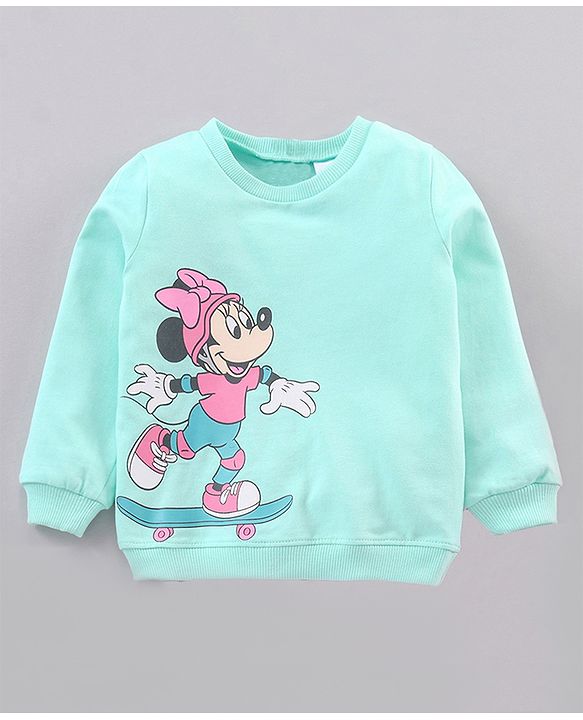 Babyhug Cotton Full Sleeves Minnie Mouse Printed SweatShirt & Solid Joggers - Blue Pink