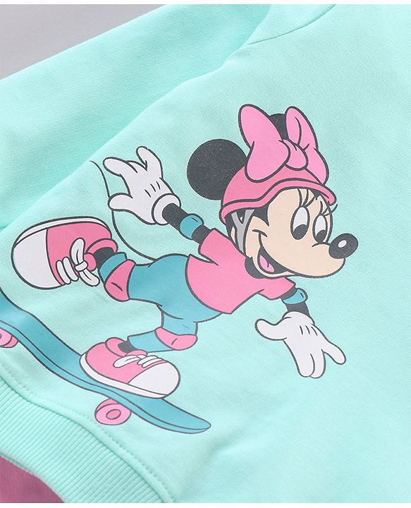 Babyhug Cotton Full Sleeves Minnie Mouse Printed SweatShirt & Solid Joggers - Blue Pink