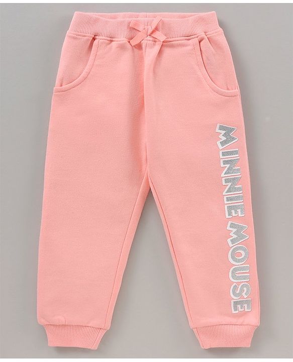 Babyhug 100% Cotton Full Sleeves Top With Frill Detailing & Lounge Pant Glitter Minnie Mouse Print- Pink White