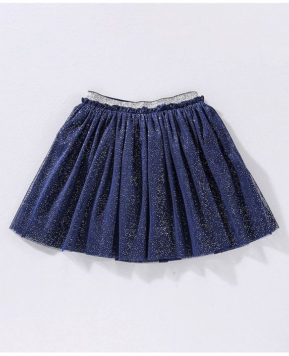 Babyhug 100% Cotton Full Sleeves Princess Elsa Top & Glitter Embellished Skirt Set - Navy