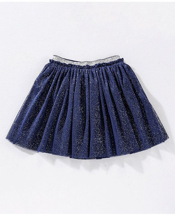 Babyhug 100% Cotton Full Sleeves Princess Elsa Top & Glitter Embellished Skirt Set - Navy