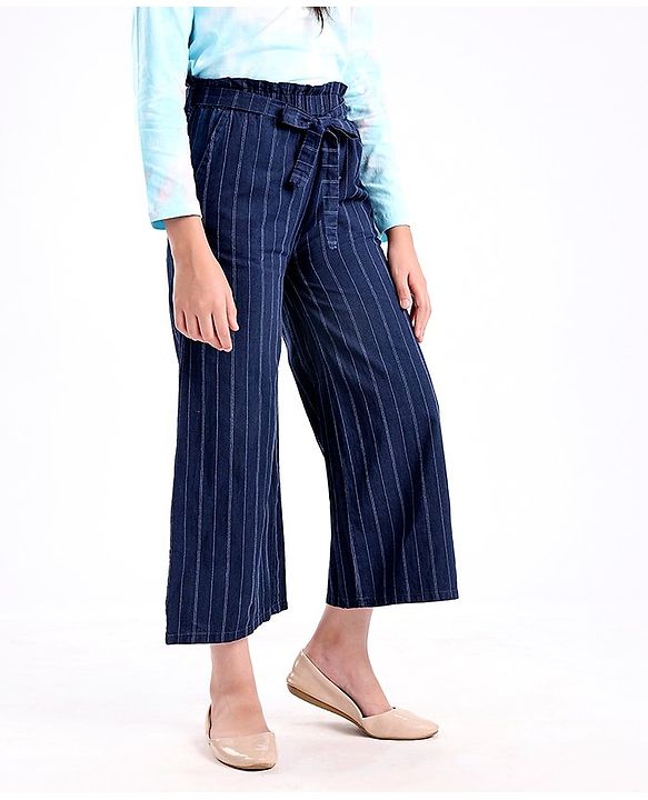 Pine Kids Full Length Cotton Striped Culottes- Blue