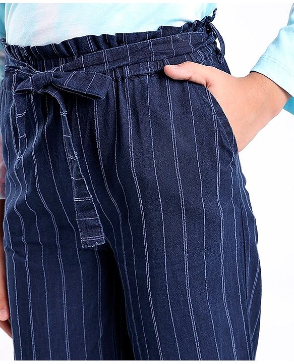 Pine Kids Full Length Cotton Striped Culottes- Blue