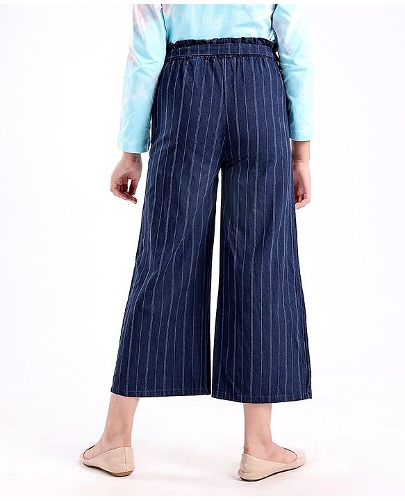 Pine Kids Full Length Cotton Striped Culottes- Blue