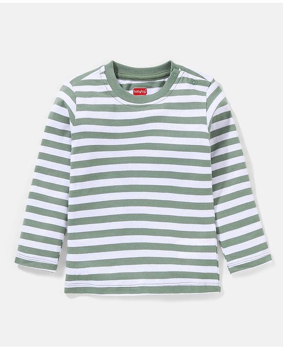 Babyhug 100% Cotton Dungaree With Full Sleeves Inner T-Shirt Dino Print & Striped - Green