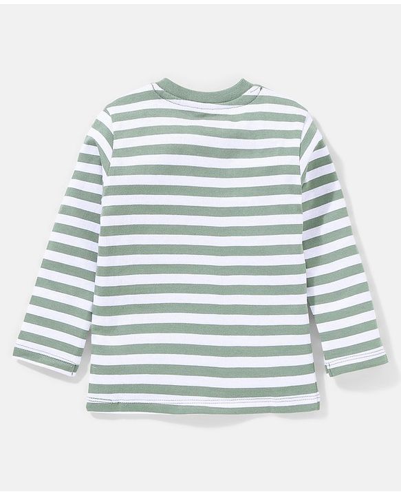 Babyhug 100% Cotton Dungaree With Full Sleeves Inner T-Shirt Dino Print & Striped - Green