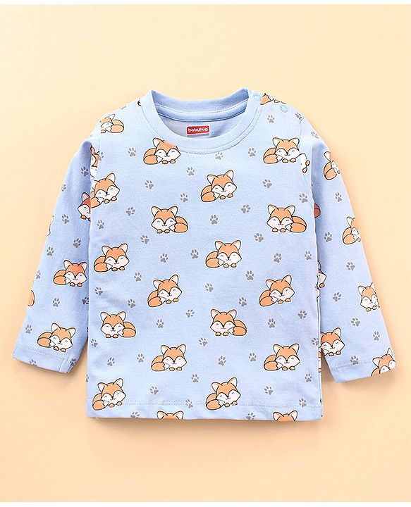 Babyhug Cotton Knit Full Sleeves Night Suit  Fox Print - Blue