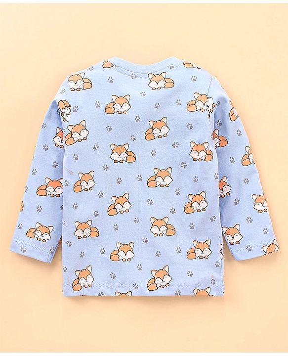 Babyhug Cotton Knit Full Sleeves Night Suit  Fox Print - Blue