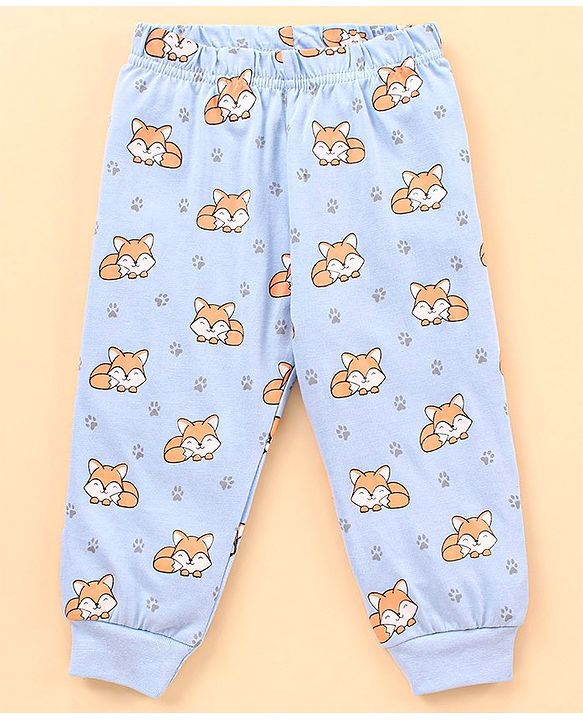 Babyhug Cotton Knit Full Sleeves Night Suit  Fox Print - Blue