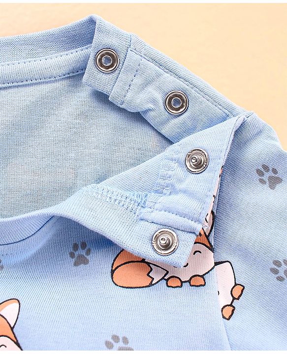 Babyhug Cotton Knit Full Sleeves Night Suit  Fox Print - Blue