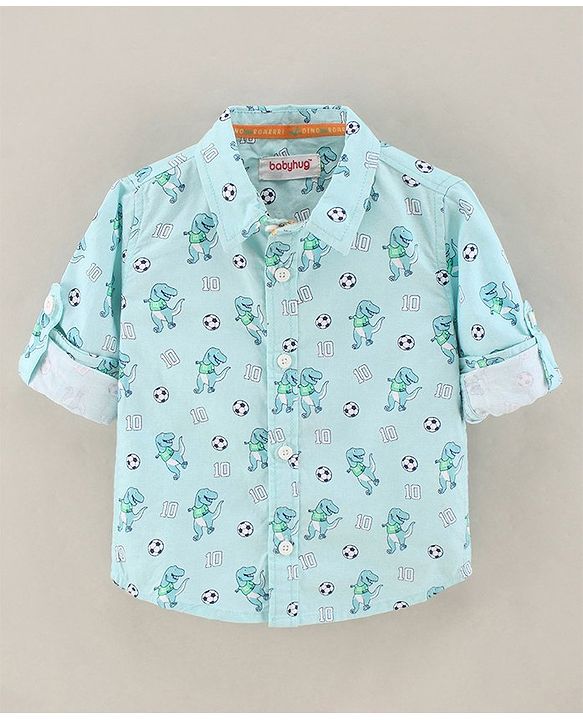 Babyhug Full Sleeve Regular Collar Shirt Oxford Printed - Blue