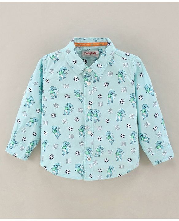 Babyhug Full Sleeve Regular Collar Shirt Oxford Printed - Blue