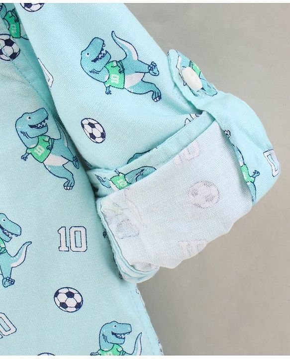 Babyhug Full Sleeve Regular Collar Shirt Oxford Printed - Blue