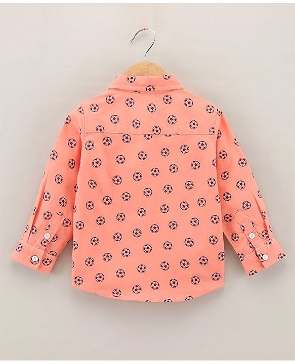 Babyhug Full Sleeves Oxford Shirt With Football Print - Orange