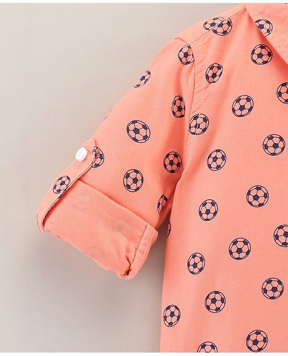 Babyhug Full Sleeves Oxford Shirt With Football Print - Orange
