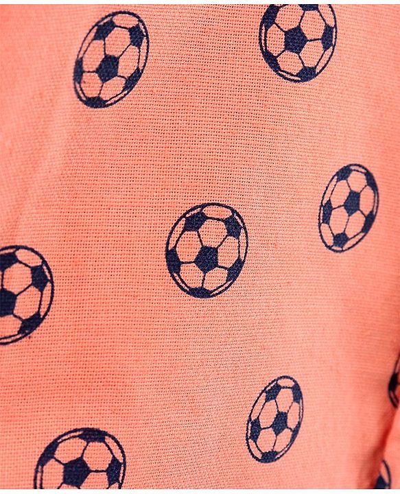 Babyhug Full Sleeves Oxford Shirt With Football Print - Orange