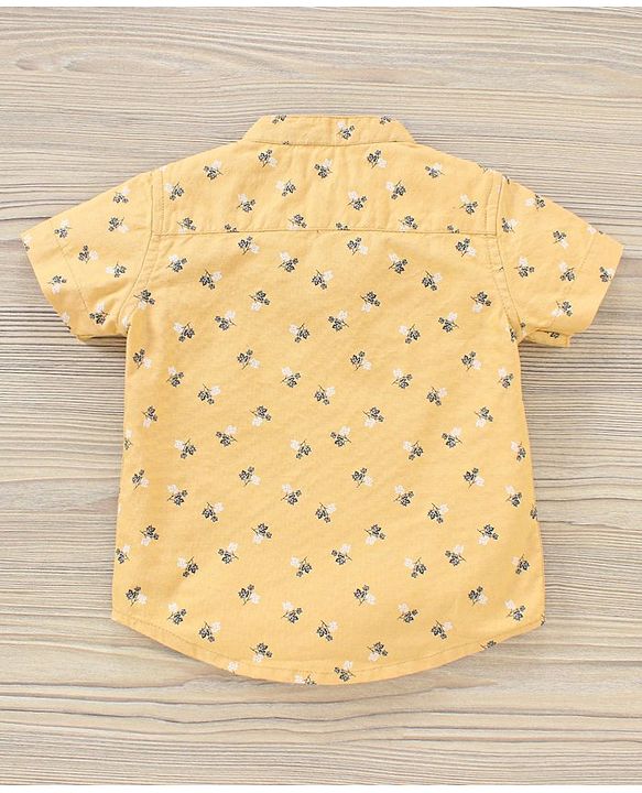 Babyhug Boys Half Sleeves Oxford Kurta Floral Print Shirt - Yellow