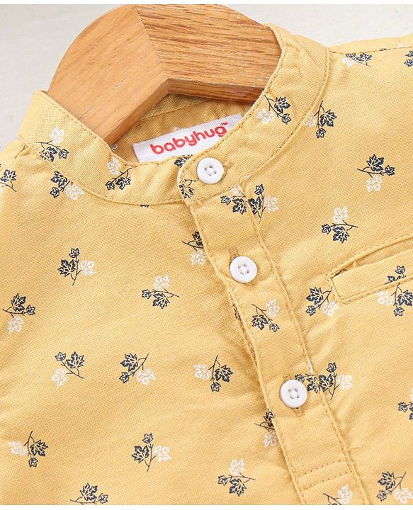 Babyhug Boys Half Sleeves Oxford Kurta Floral Print Shirt - Yellow
