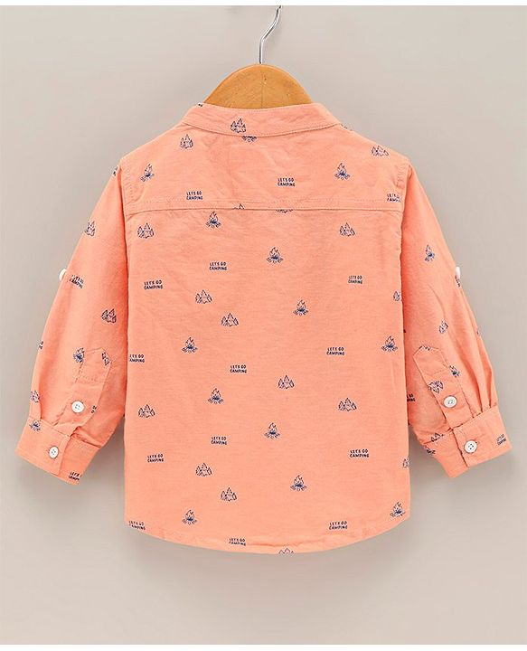 Babyhug 100% Cotton Full Sleeves Kurta Shirt Camp Fire Print - Orange