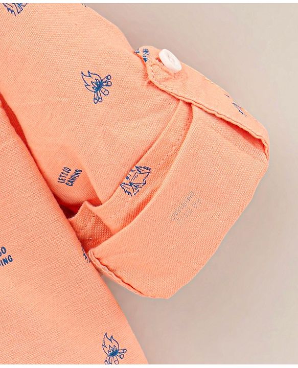 Babyhug 100% Cotton Full Sleeves Kurta Shirt Camp Fire Print - Orange