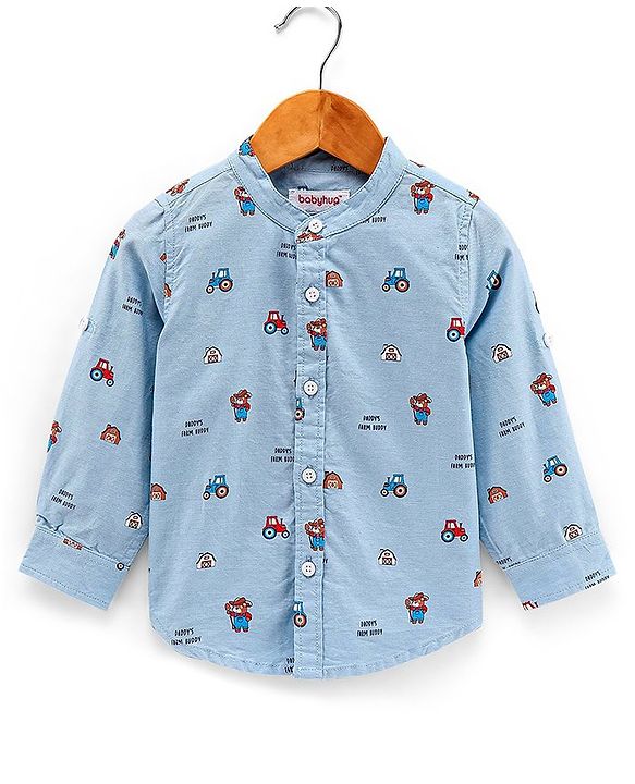 Babyhug 100% Cotton Full Sleeve Oxford Shirt House Print - Blue