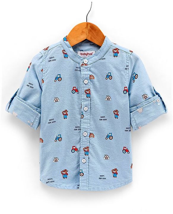 Babyhug 100% Cotton Full Sleeve Oxford Shirt House Print - Blue