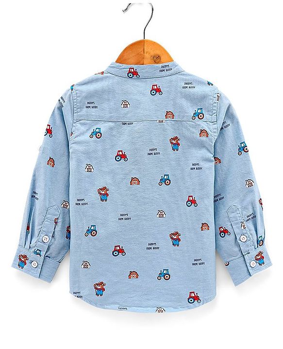 Babyhug 100% Cotton Full Sleeve Oxford Shirt House Print - Blue