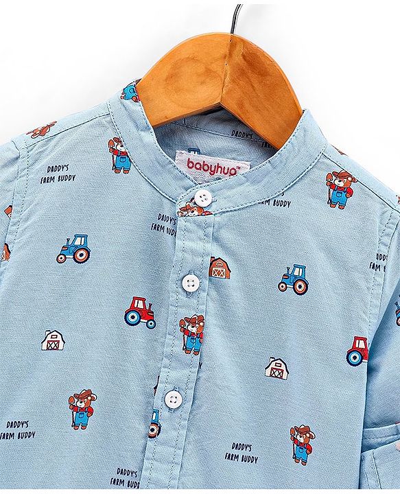 Babyhug 100% Cotton Full Sleeve Oxford Shirt House Print - Blue