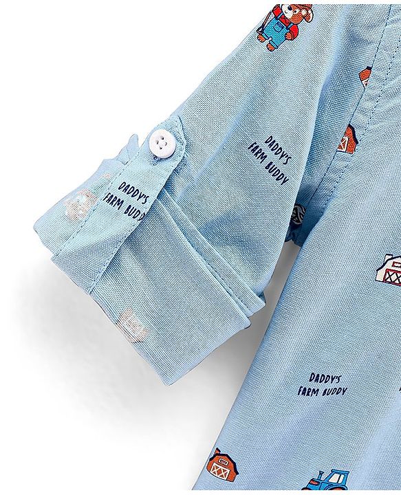 Babyhug 100% Cotton Full Sleeve Oxford Shirt House Print - Blue