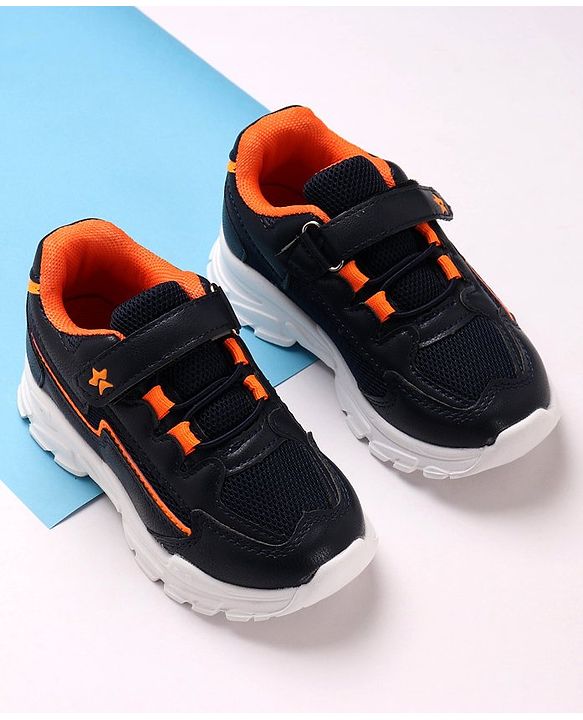 Cute Walk by Babyhug Lace Tie Up Sneakers - Dark Blue Orange
