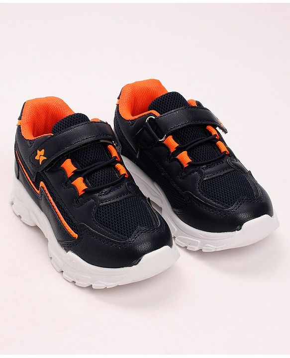 Cute Walk by Babyhug Lace Tie Up Sneakers - Dark Blue Orange