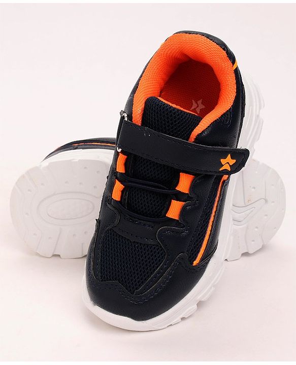 Cute Walk by Babyhug Lace Tie Up Sneakers - Dark Blue Orange