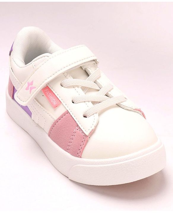 Cute Walk by Babyhug Sneakers With Velcro Closure Color Block- White Pink