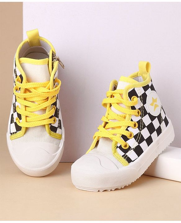 Cute Walk by Babyhug Checks Casual Shoes Lace Tie Up - Yellow