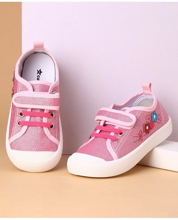 Cute Walk by Babyhug Casual Shoes With Floral Embroidery & Velcro Closure - Pink